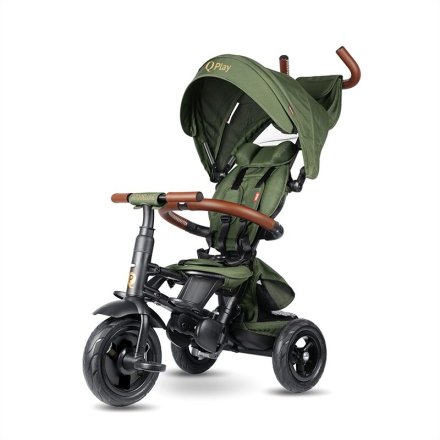 Детска триколка QPlay Rito Deluxe, еволюционна, сгъваема, надуваеми колела, 10-36 месеца, маслинено зелена