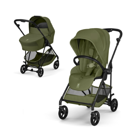 Παιδικό καρότσι Cybex Melio Carbon 2 σε 1, εξαιρετικά ελαφρύ, με πορτ-μπεμπέ, Moss Green