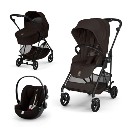 Carucior 3 in 1 Cybex Melio Carbon pentru copii, ultra usor, cu landou, Chocolate Brown