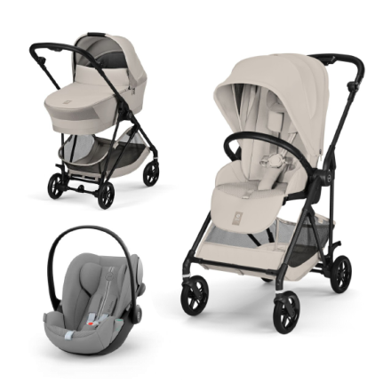 Carucior 3 in 1 Cybex Melio Carbon pentru copii, ultra usor, cu landou si scoica auto Cloud G, Dune Grey