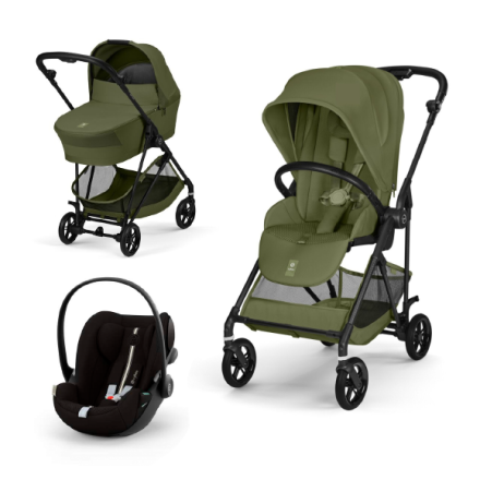 Carucior 3 in 1 Cybex Melio Carbon pentru copii, ultra usor, cu landou, Moss Green