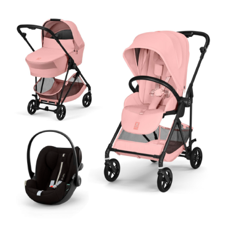 Carucior 3 in 1 Cybex Melio Carbon pentru copii, ultra usor, cu landou, Candy Pink
