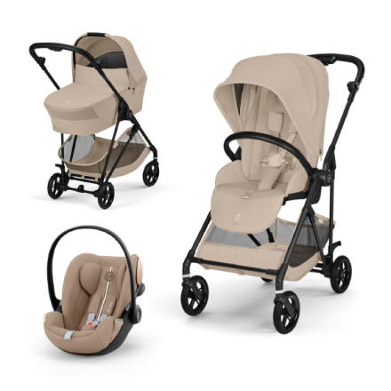 Carucior 3 in 1 Cybex Melio Carbon pentru copii, ultra usor, cu landou si scoica auto Cloud G, Almond Beige
