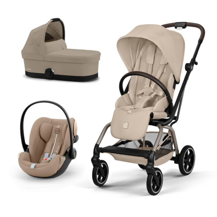 Cybex Gold Eezy S Twist +2 количка 3 в 1, с кош за носене и корпус Cloud G Plus, Almond Beige с рамка Taupe
