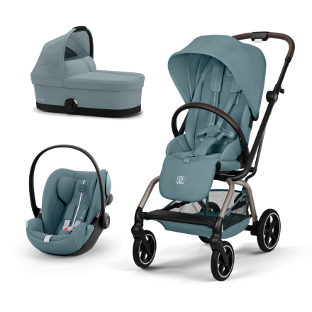 Carucior 3 in 1 pentru copii Cybex Gold Eezy S Twist +2, cu landou si scoica Cloud G Plus, Stormy Blue cu cadru Taupe