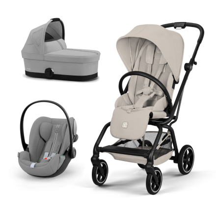 Cybex Gold Eezy S Twist +2 Детска количка 3 в 1, с кош за носене и корпус Cloud G Plus, цвят Dune Grey с черна рамка