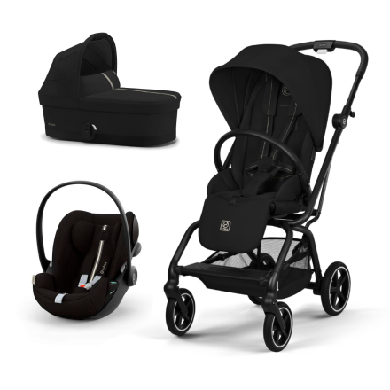 Carucior 3 in 1 pentru copii Cybex Gold Eezy S Twist +2, cu landou si scoica Cloud G Plus, Magic Black cu cadru Black