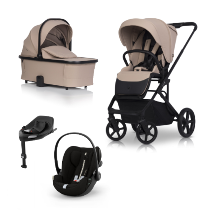 Carucior 4 in 1 pentru copii, Cavoe MOI XL, cu scoica Cybex Cloud G Plus si Baza G, Macaroon