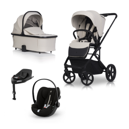 Carucior 4 in 1 pentru copii, Cavoe MOI XL, cu scoica Cybex Cloud G Plus si Baza G, Ecru