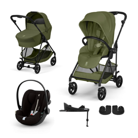 Παιδικό καρότσι Cybex Melio Carbon 4 σε 1, με πορτ-μπεμπέ, κάθισμα αυτοκινήτου Cloud G και βάση G, Moss Green