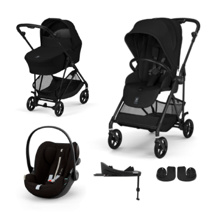 Παιδικό καρότσι Cybex Melio Carbon 4 σε 1, με πορτ-μπεμπέ, κάθισμα αυτοκινήτου Cloud G και βάση G, Magic Black