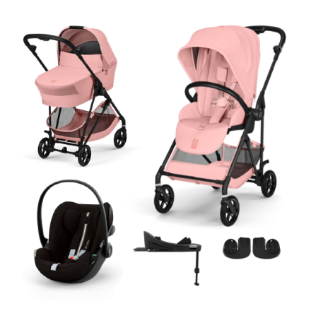 Детска количка Cybex Melio Carbon 4 в 1, с кош за носене, столче за кола Cloud G и база G, цвят Candy Pink