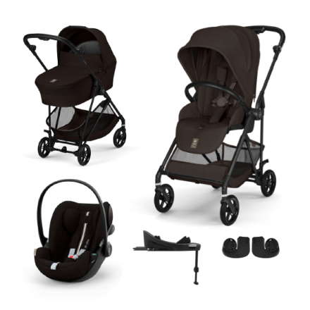 Carucior 4 in 1 Cybex Melio Carbon pentru copii, cu landou, scoica auto Cloud G si baza G, Chocolate Brown