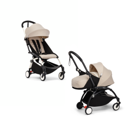 Pachet promotional 2 in 1 STOKKE YOYO³, cu pachet nou nascut si pachet de culoare, Bonpoint Beige, cu cadru White