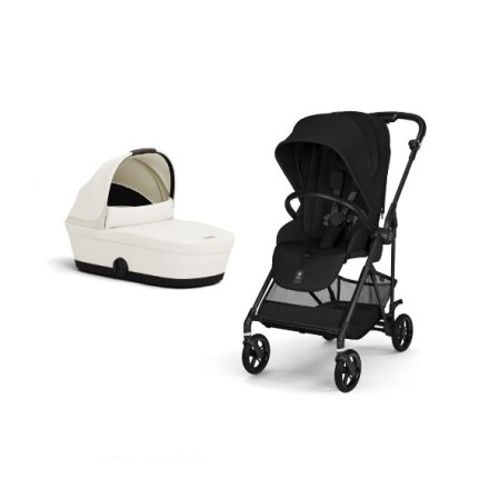 Cybex Melio Carbon Детска количка 2 в 1, модерна, с кош за носене, Canvas White