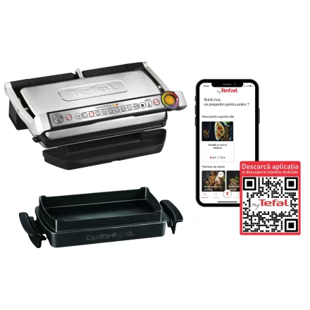 Tefal OptiGrill XL Έξυπνη Ηλεκτρική Ψησταριά για Σνακ & Ψήσιμο GC724D12, 2000W, Περιλαμβάνεται Αξεσουάρ Ψησίματος, Ανοξείδωτο Ατσάλι/Μαύρο