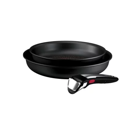 Set 3 Piese Tefal Ingenio Excellence+, Tigai 22/26 cm, Inductie, Maner Detasabil, Negru