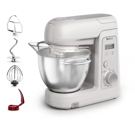 Кухненски робот Tefal Bake Partner, 1100 W, 4,6 л, Вградена везна, 8 скорости, Smart Bake Detect, Сив