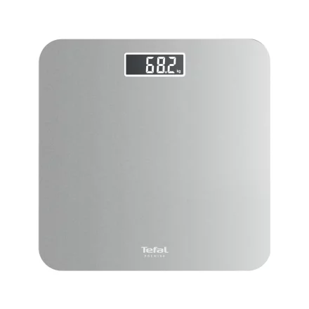 Cantar de baie Tefal Premiss PP1801V0, 160 kg, Precizie 100g, Platforma Sticla 30x30 cm, Design Ultra-Subtire, Argintiu