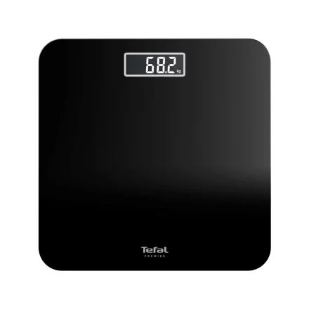 Cantar de baie Tefal Premiss PP1800V0, 160 kg, Precizie 100g, Platforma Sticla 30x30 cm, Design Ultra-Subtire, Negru