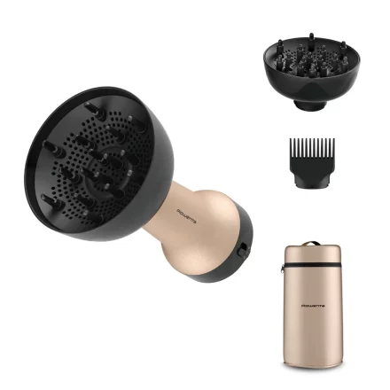 Uscator de par Rowenta Curl Harmony 3 in 1 CV7D30E0, 700W, Generator de ioni, 2 trepte, Geanta de transport, Crem-Negru