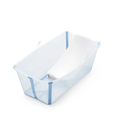 Set Cadita Pliabila Stokke Flexi Bath 0-4 Ani cu Suport Nou Nascuti, Compact si Ergonomic, Ocean Blue