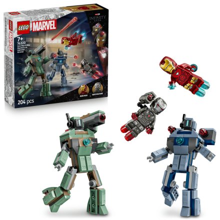LEGO Marvel Iron Man si War Machine vs dronele Hammer 76320, Set de lupta si colectie
