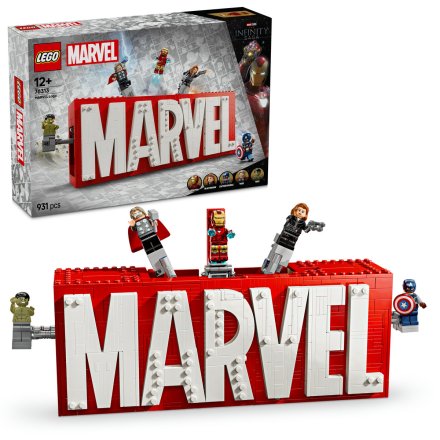 LEGO Marvel Sigla si minifigurine MARVEL 76313, Model de colectie si etalare