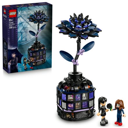 LEGO Wednesday Floare de dalie neagra 76784, Set de Constructie, cu Vaza Minisera si 2 Minipapusi