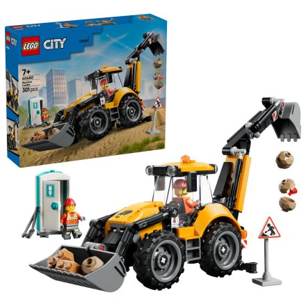 LEGO City Жълт багер 60480, Комплект строителна техника, с 2 минифигури, 301 части