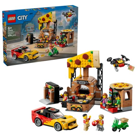 LEGO City Experienta livrarii de pizza cu vehicule 60496, Set Creativ de Pizzerie, cu 5 Minifigurine, 494 Piese