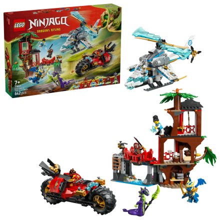 LEGO NINJAGO 71857 Lupta la Casa din Copac cu Vehicule Ninja, Set cu Elicopter si Motocicleta, 7 ani+, 642 Piese