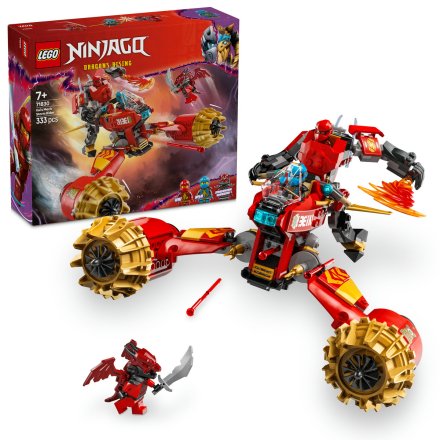 LEGO NINJAGO 71830 Летящото роботизирано превозно средство на Кай, 2-в-1 модулен комплект с мотоциклета на Ния, 7+ години, 3 минифигури