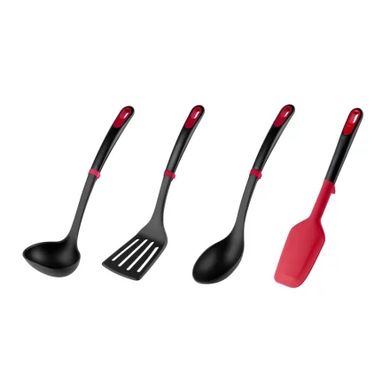 Комплект кухненски прибори Tefal Ingenio K198S434, 4 части, термоустойчиви, пластмаса, черно/червено