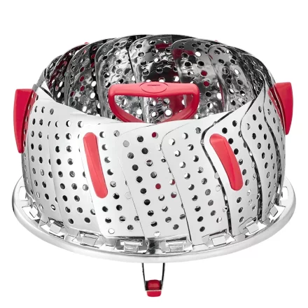 Tefal Ingenio K1993034 кошница за готвене на пара, неръждаема стомана, регулируем диаметър, сребристо/червено