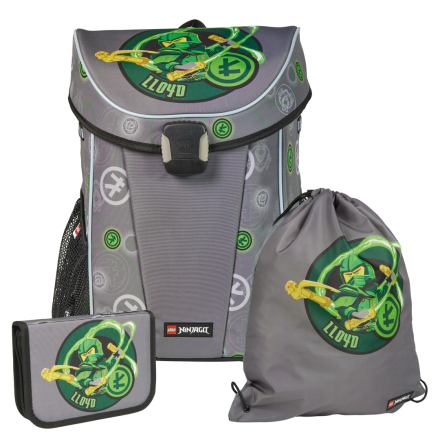Set 3 Piese LEGO Ninjago Easy Light 20302-2501, Ghiozdan Scolar, Penar Echipat si Sac Sport