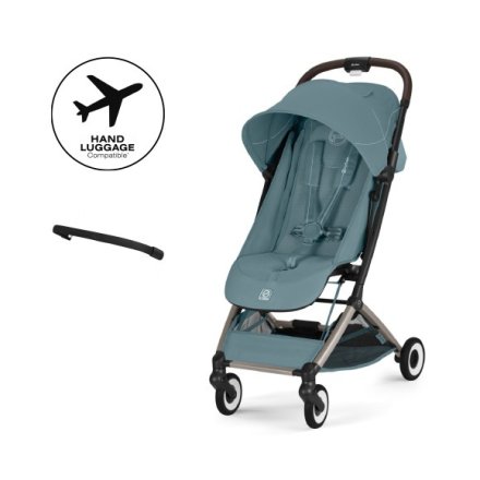 Pachet promotional Cybex Gold Orfeo, cu bara de protectie inclusa, Stormy Blue cu cadru Taupe