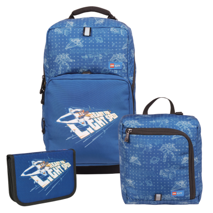Set 3 Piese Ghiozdan LEGO City 20254-2505, Ghiozdan Scolar, Penar Echipat si Sac Sport
