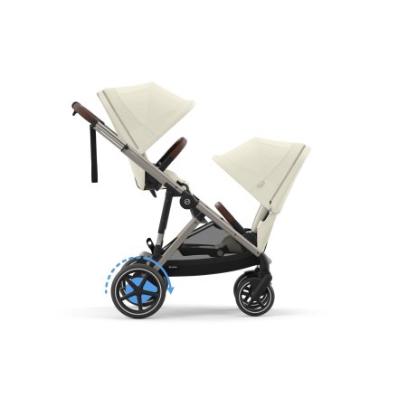 Carucior sport dublu pentru copii Cybex e-Gazelle S cu a doua unitate sport inclusa, electric, Seashell Beige cu cadru Taupe