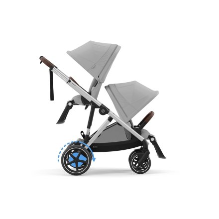 Carucior sport dublu pentru copii Cybex e-Gazelle S cu a doua unitate sport inclusa, electric, Stone Grey cu cadru Silver