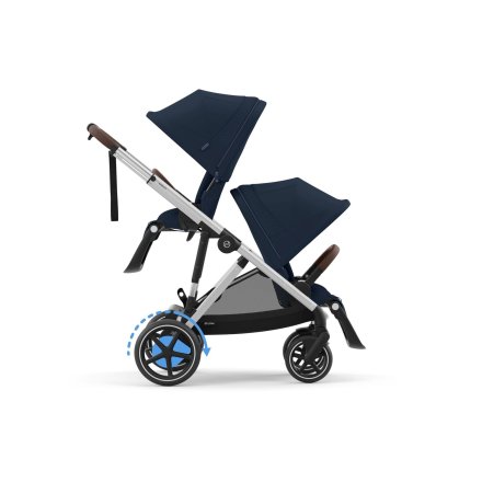 Carucior sport dublu pentru copii Cybex e-Gazelle S cu a doua unitate sport inclusa, electric, Ocean Blue cu cadru Silver