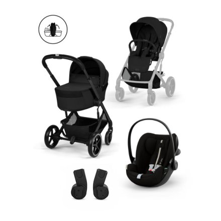 Carucior 3 in 1 Balios S Lux pentru copii, cu landou pliabil si scoica auto Cloud G3 Plus, Moon Black cu cadru Black
