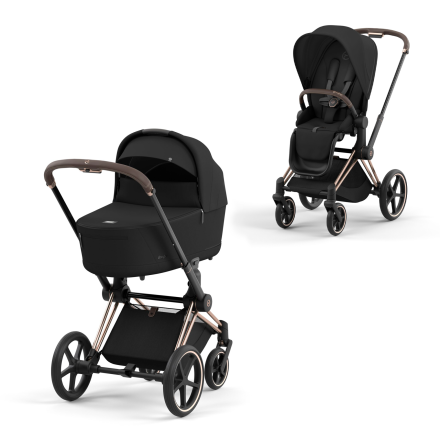 Carucior 2 in 1 pentru copii Cybex Priam 4.0, premium - Sepia Black cu cadru Rosegold