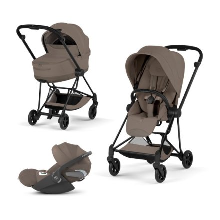Carucior 3 in 1 pentru copii Cybex Mios Style, premium, Coconut Brown cu cadru Matt Black