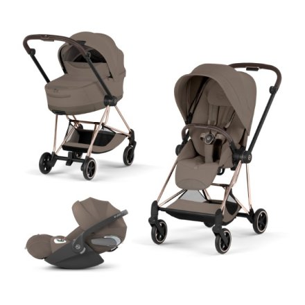 Carucior 3 in 1 pentru copii Cybex Mios Style, premium, Coconut Brown cu cadru Rosegold