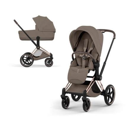 Carucior 2 in 1 pentru copii Cybex Priam Style, premium, Coconut Brown cu cadru Rosegold
