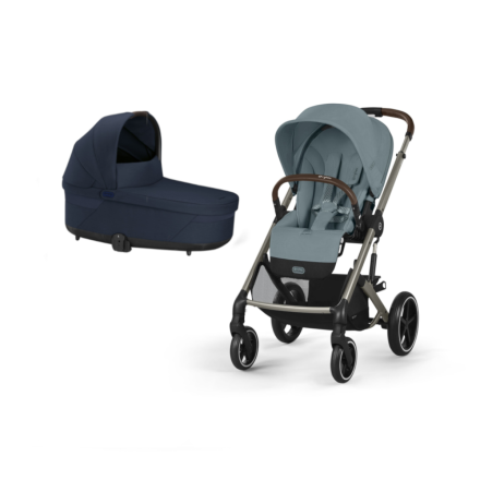 Carucior 2 in 1 Balios S Lux pentru copii, cu landou Ocean Blue - Stormy Blue cu cadru Taupe