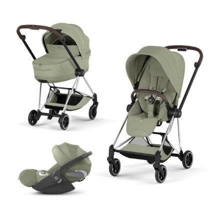 Carucior 3 in 1 pentru copii Cybex Mios Style, premium, Sage Green cu cadru Chrome