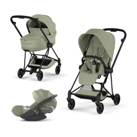 Carucior 3 in 1 pentru copii Cybex Mios Style, premium, Sage Green cu cadru Matt Black