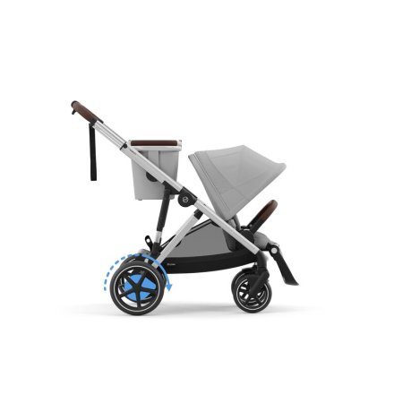 Διπλό καρότσι Cybex e-Gazelle S με δεύτερη αθλητική μονάδα, ηλεκτρικό, Stone Grey με ασημί πλαίσιο